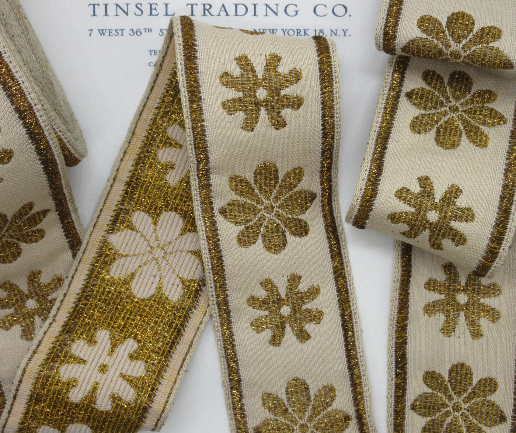 Cream and Gold Metallic Daisy Trim - 2 1/4"