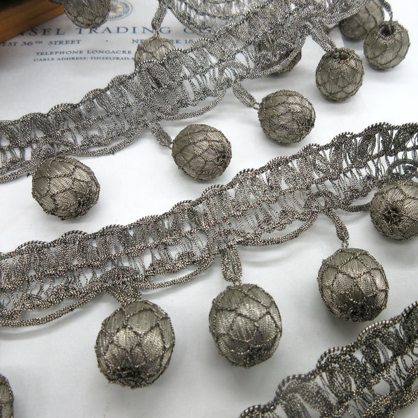 Antique Dark Silver Metallic Netted Ball Fringe