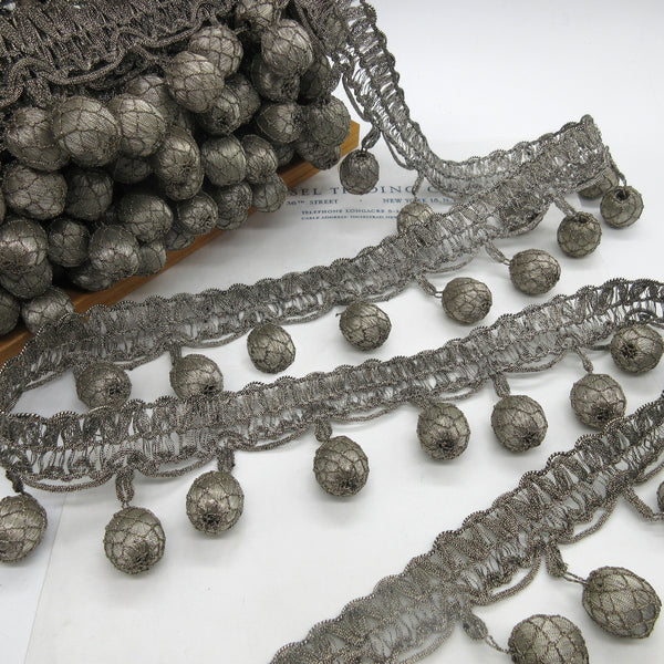 Antique Dark Silver Metallic Netted Ball Fringe