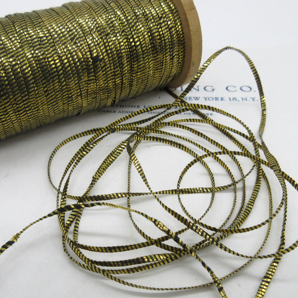 Flat Oval Gold/Black Metallic Twine Thread 3/32" 3 Yards