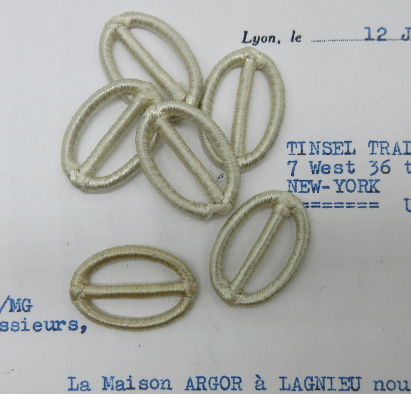 Ivory Silk Covered Oval Buckles 6 Pcs