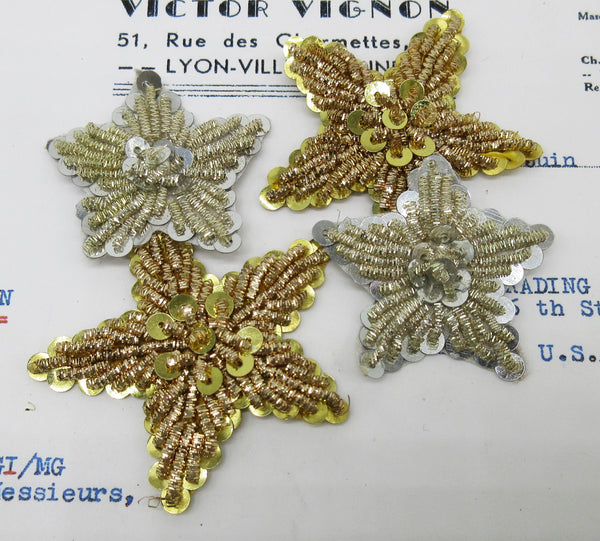 Pair Gold and Silver Bullion, Sequin 5 Point Stars - 5 sizes