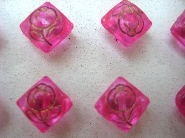 Pink Floral Glass Buttons 1 Doz