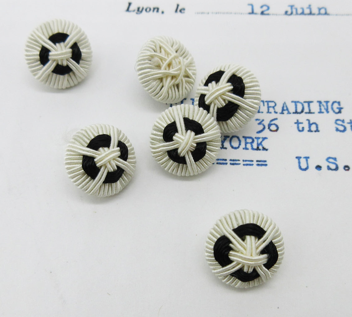 Black and White Woven Buttons  6 Pcs