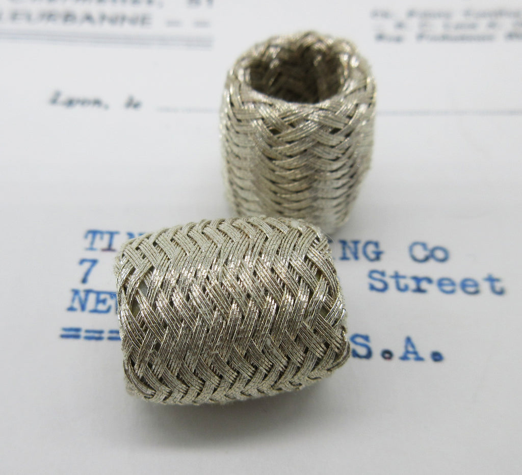 Metallic Thread Woven Barrel Bobbles Asst Colors 2 Pcs