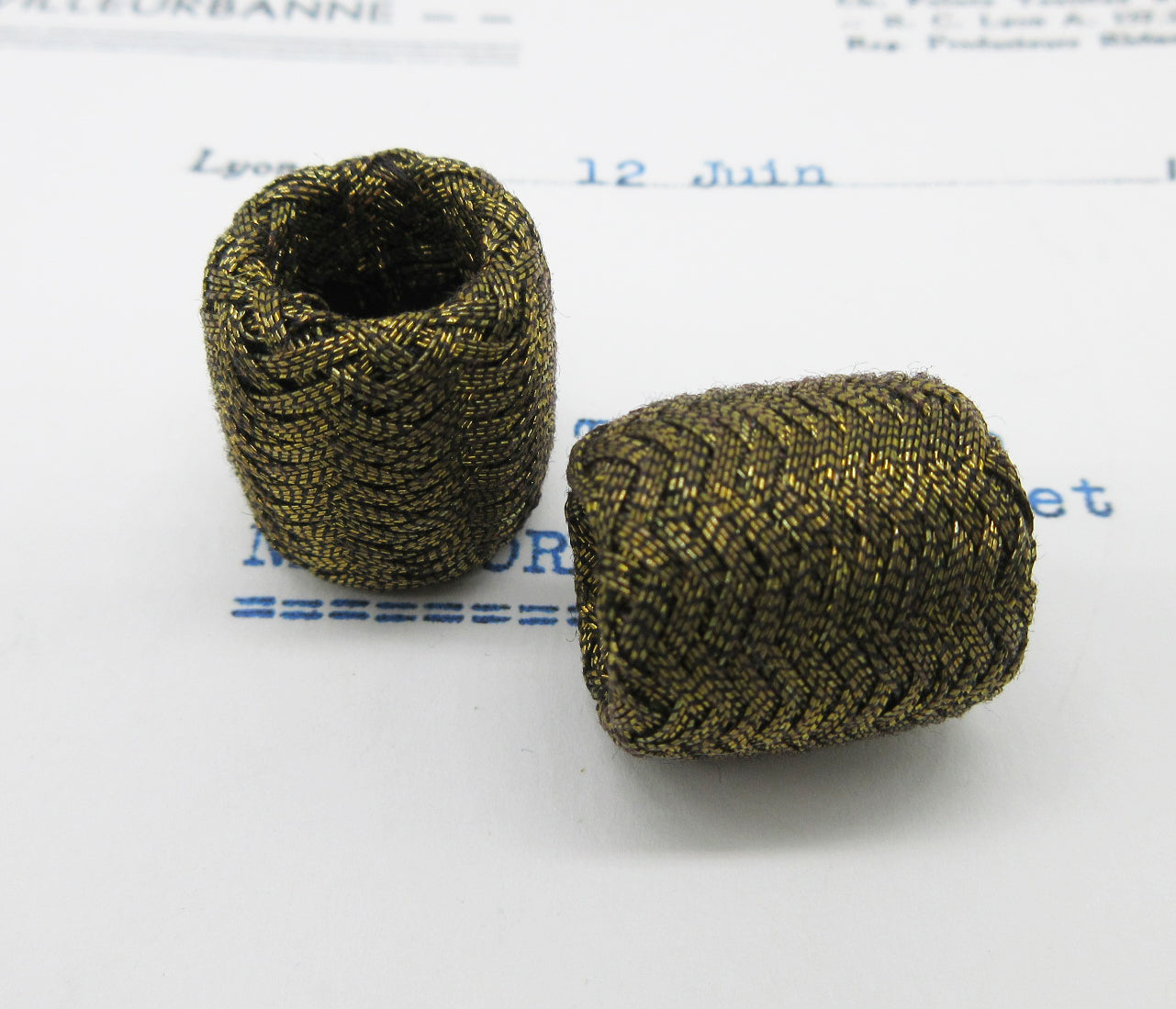 Metallic Thread Woven Barrel Bobbles Asst Colors 2 Pcs