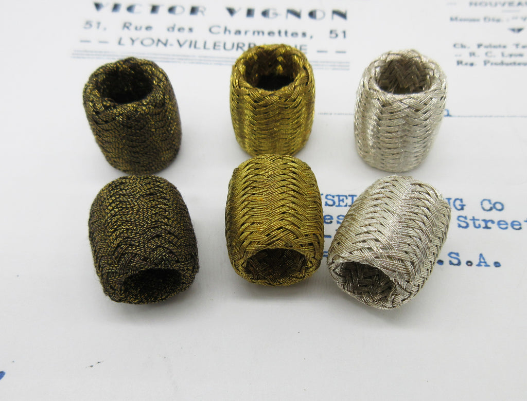 Metallic Thread Woven Barrel Bobbles Asst Colors 2 Pcs