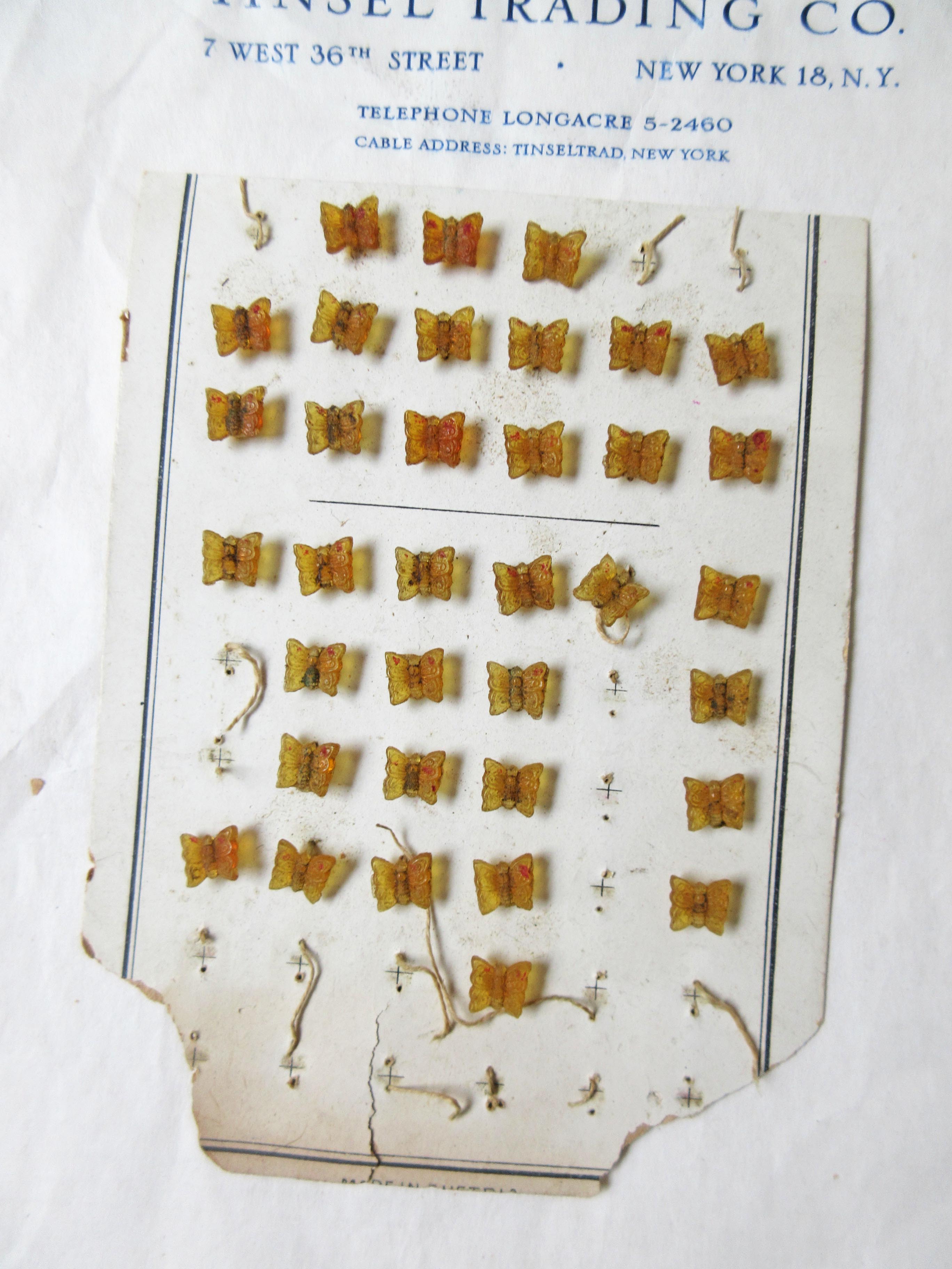 Amber Glass Butterfly Button 1 Doz