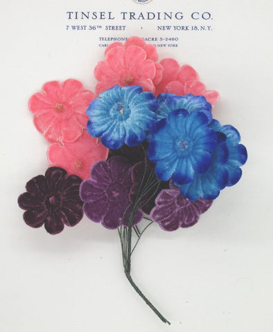 Blue, Pink, Purple Velvet Flower Spray