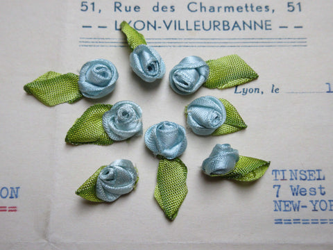 French Satin Blue Rosebuds 8 pcs
