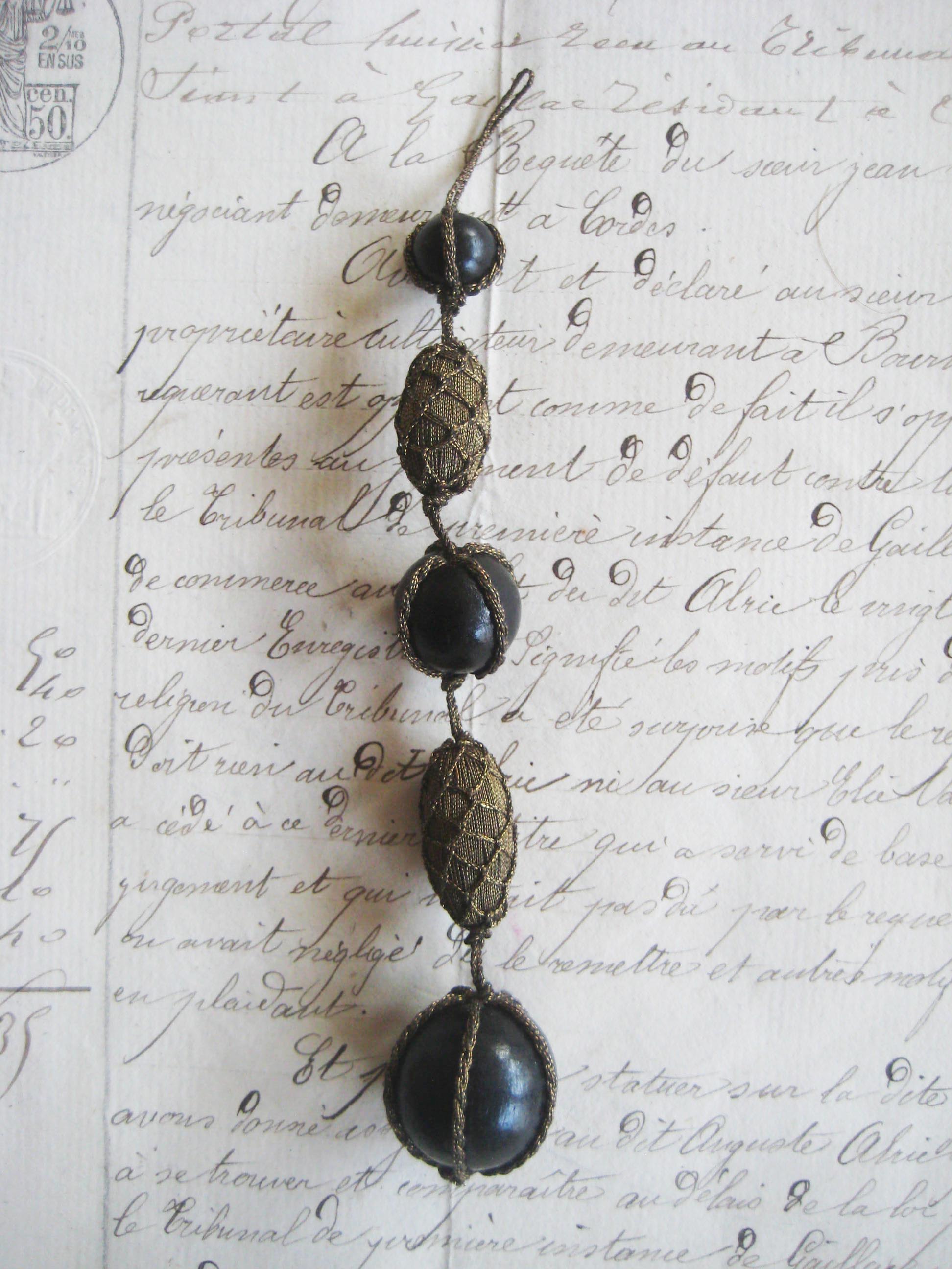 Long Dark Gold Metallic/Black Wood Bead Drop