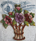 Multi-Color French Chenille Basket of Flowers Applique