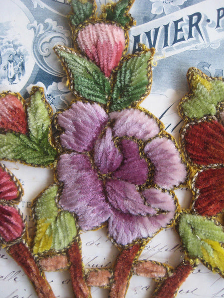 Multi-Color French Chenille Basket of Flowers Applique