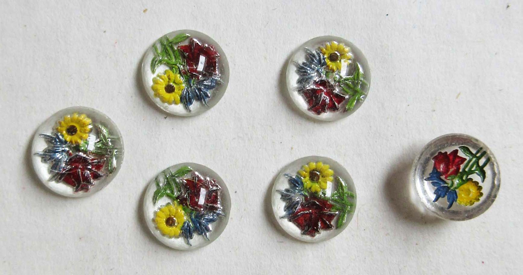 Floral Glass Cabachon 6 pcs
