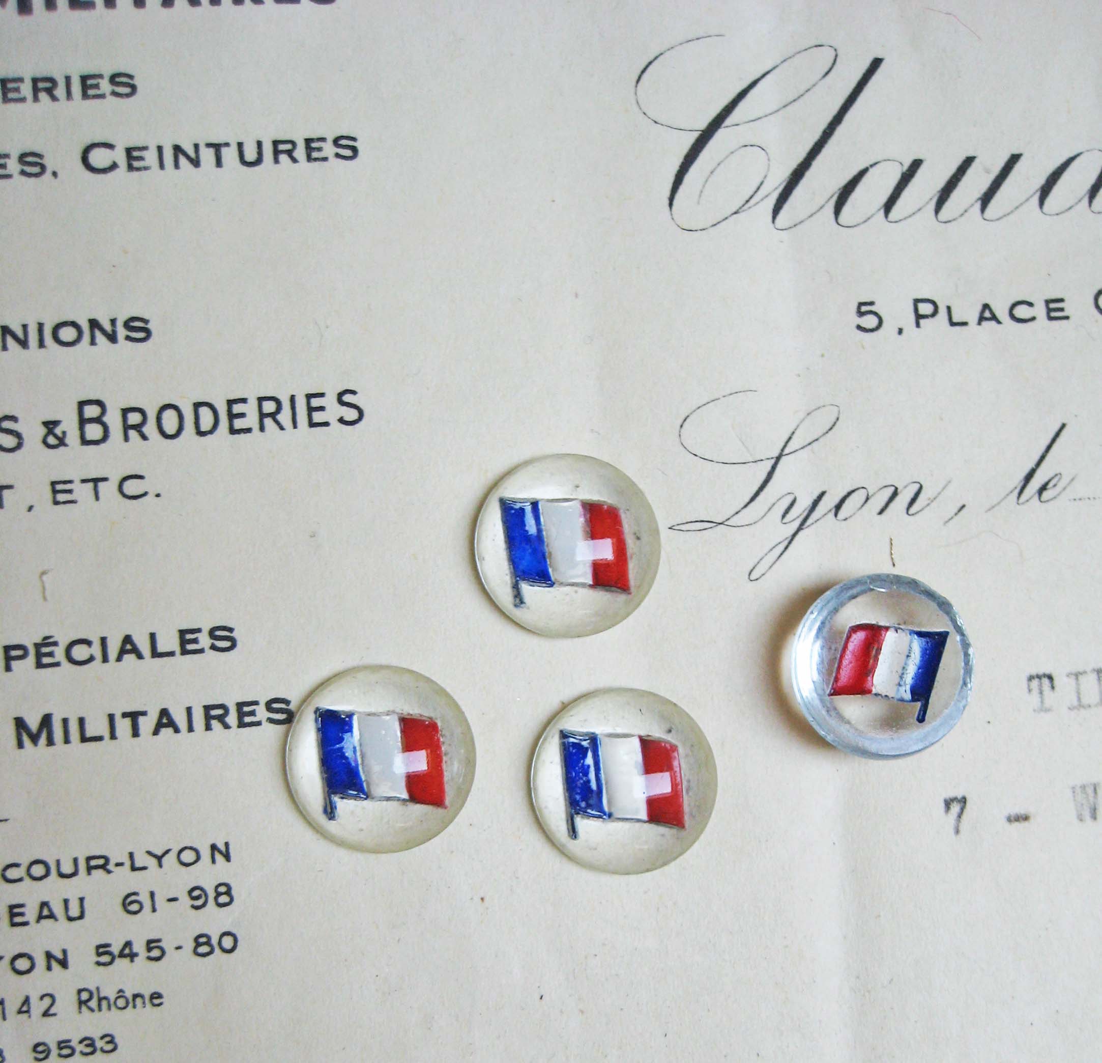 French Flag Glass Cabachon 4pcs