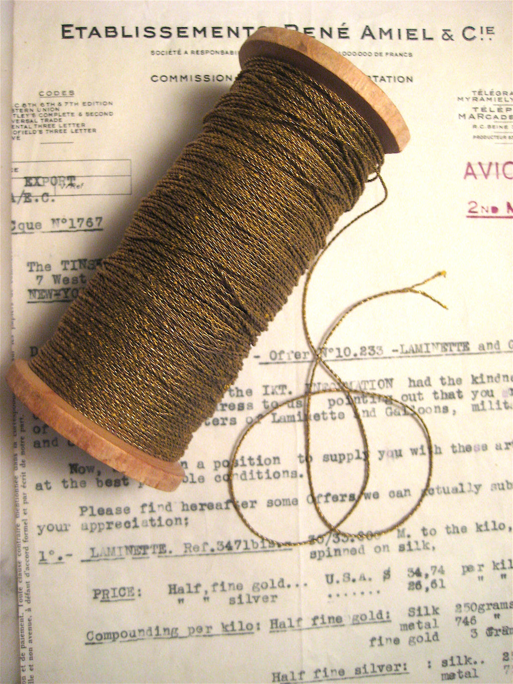 4 Yards Gold Metallic Twine 2 Ply 1/32"