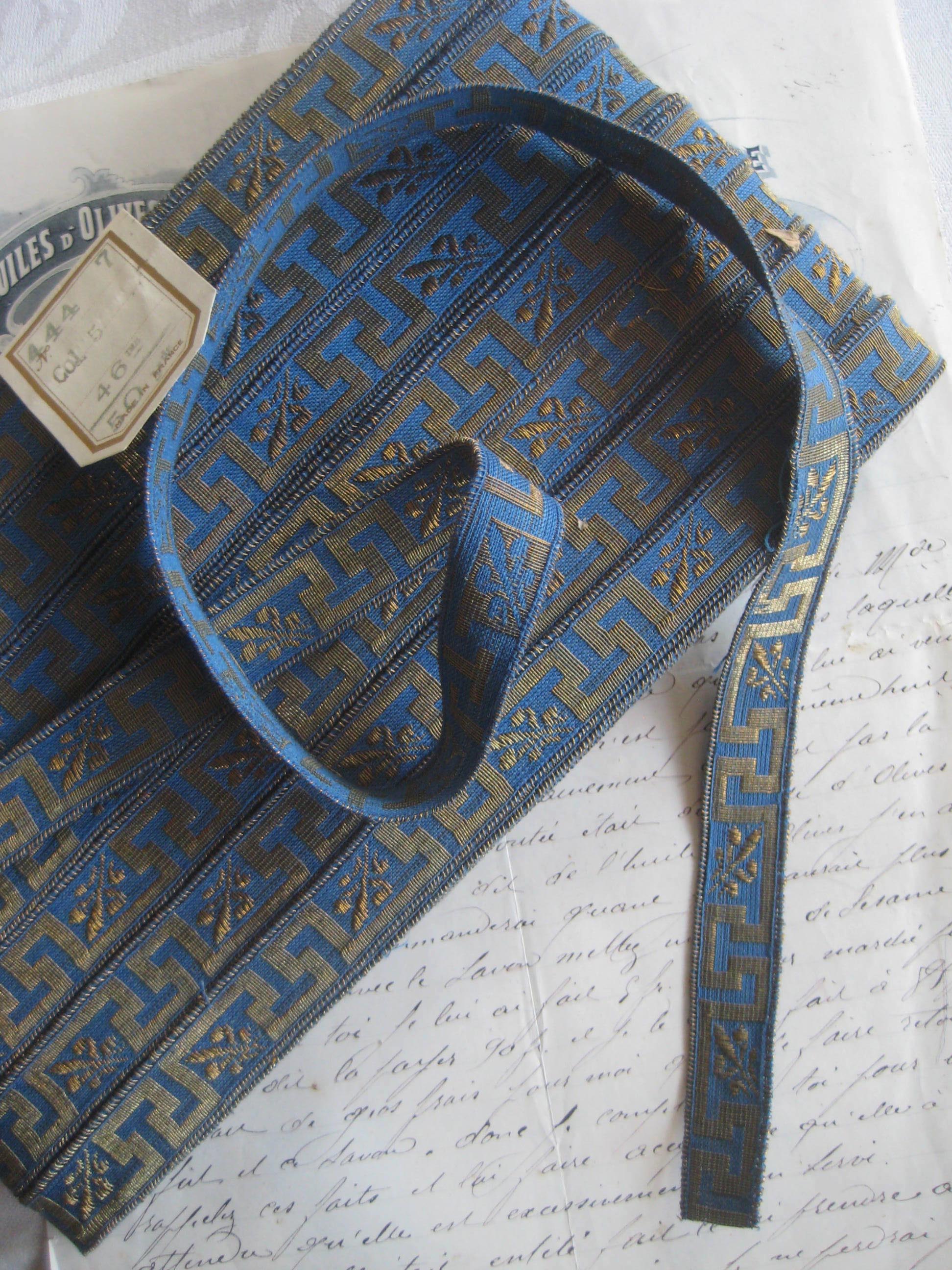 Blue/Gold Metallic Greek Key Galloon Trim