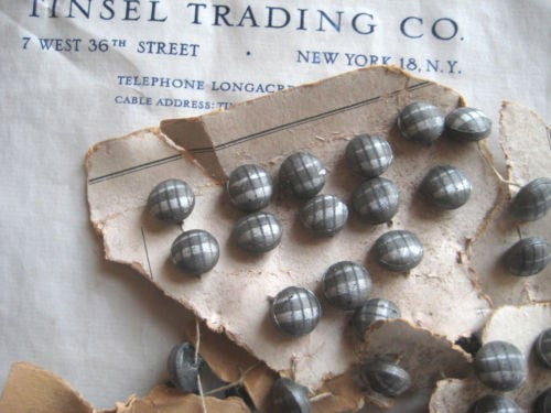 Black Plaid Glass Buttons 1 Doz