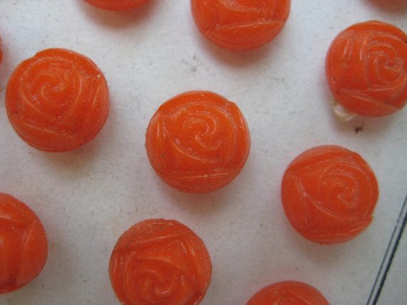 Orange Rose Glass Button 1 Doz