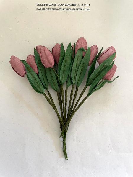 10 Paper Tulips W/Leaves