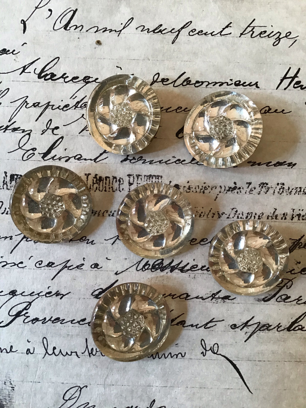 6 Round Crystal Glass Mirror Backed Buttons