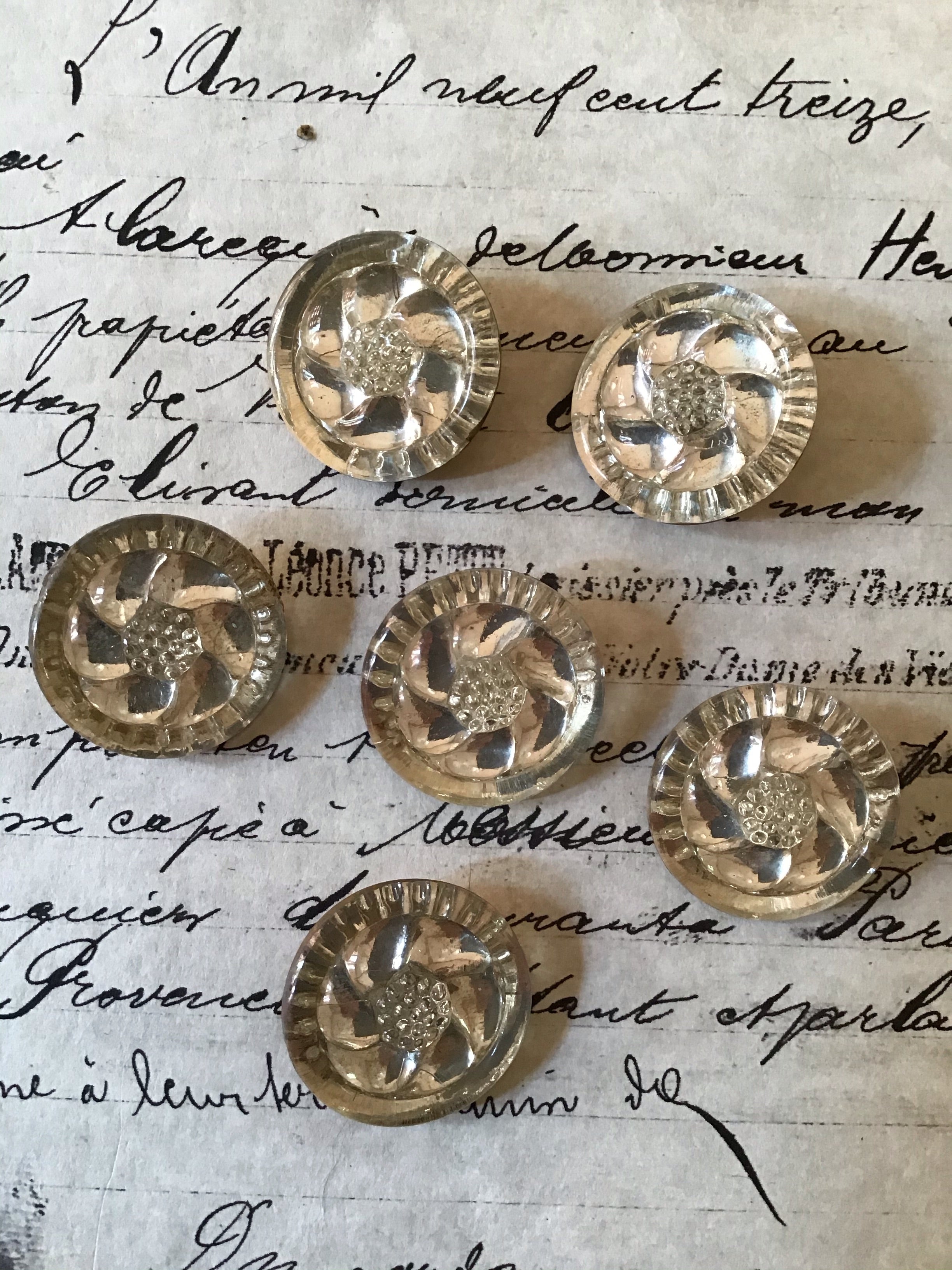 6 Round Crystal Glass Mirror Backed Buttons
