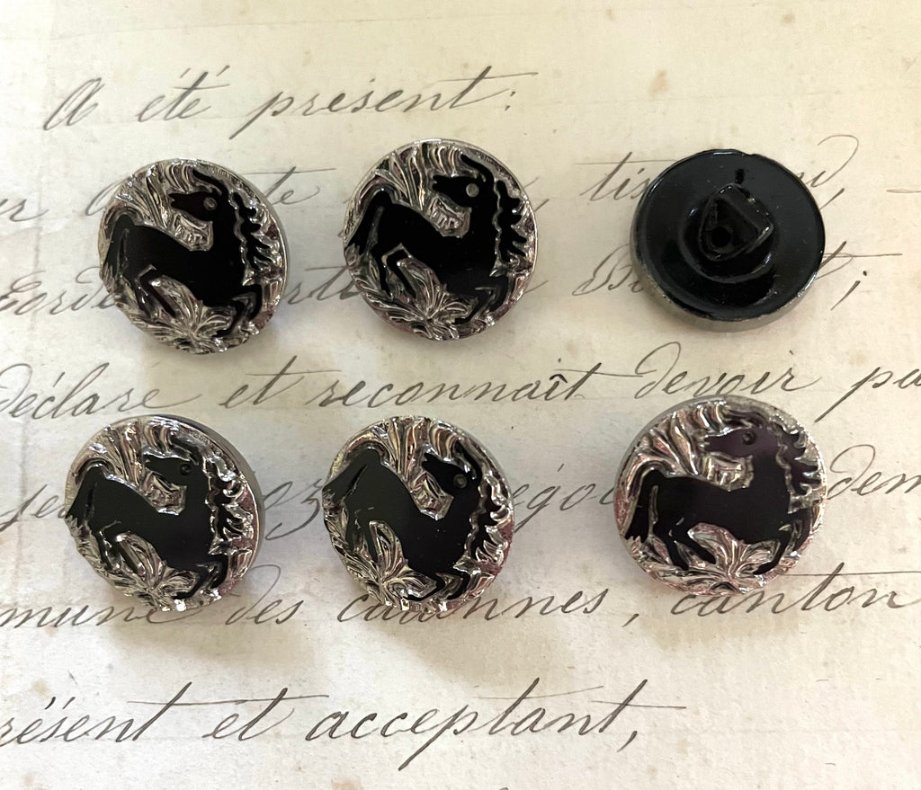 Vintage Czech Black Glass Hose Buttons - 2 sizes