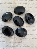6 Black Oval Faceted Glass Buttons - 2 Sizes
