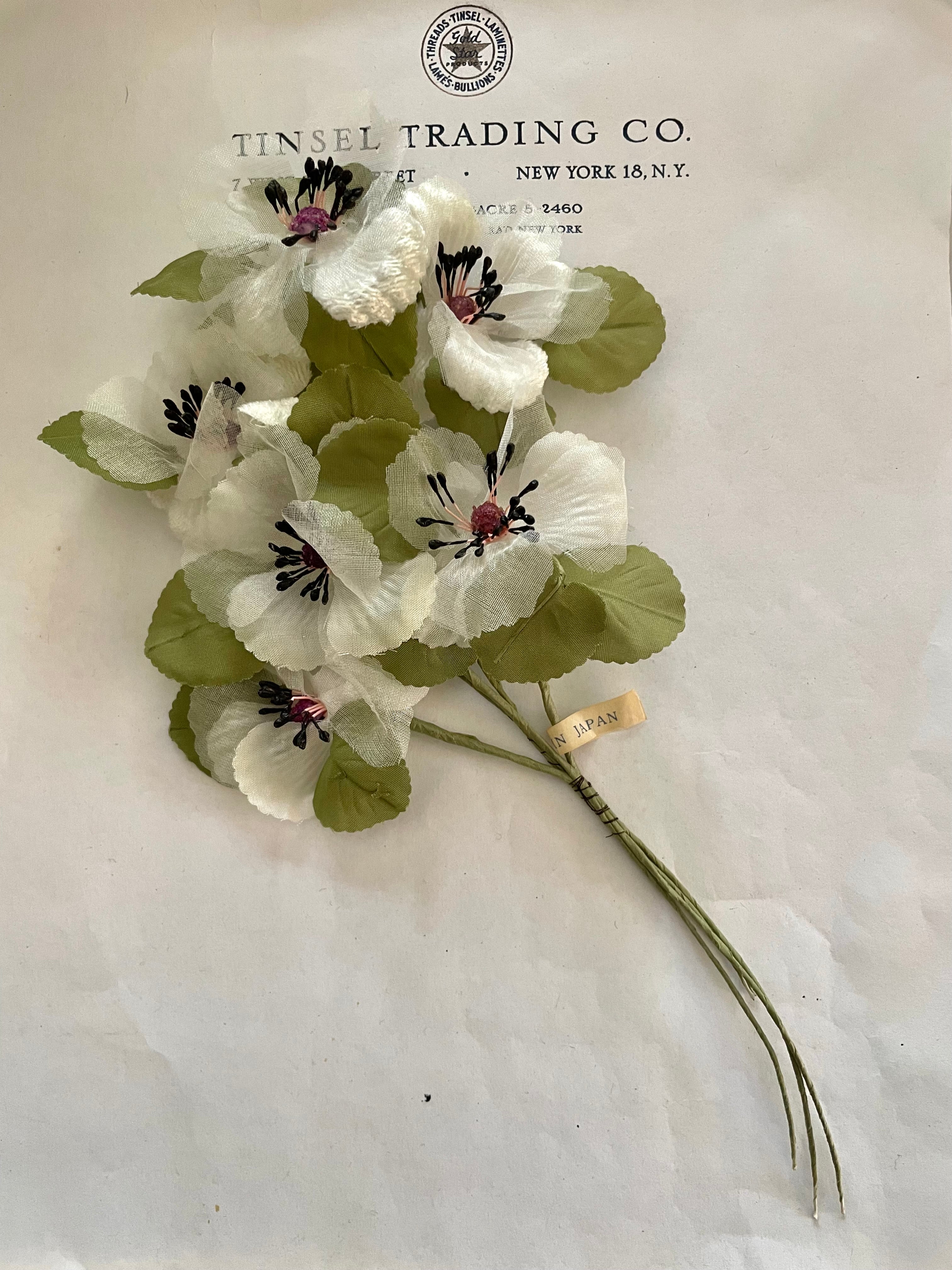 White Anemone  Flower Spray w/Black Stamens
