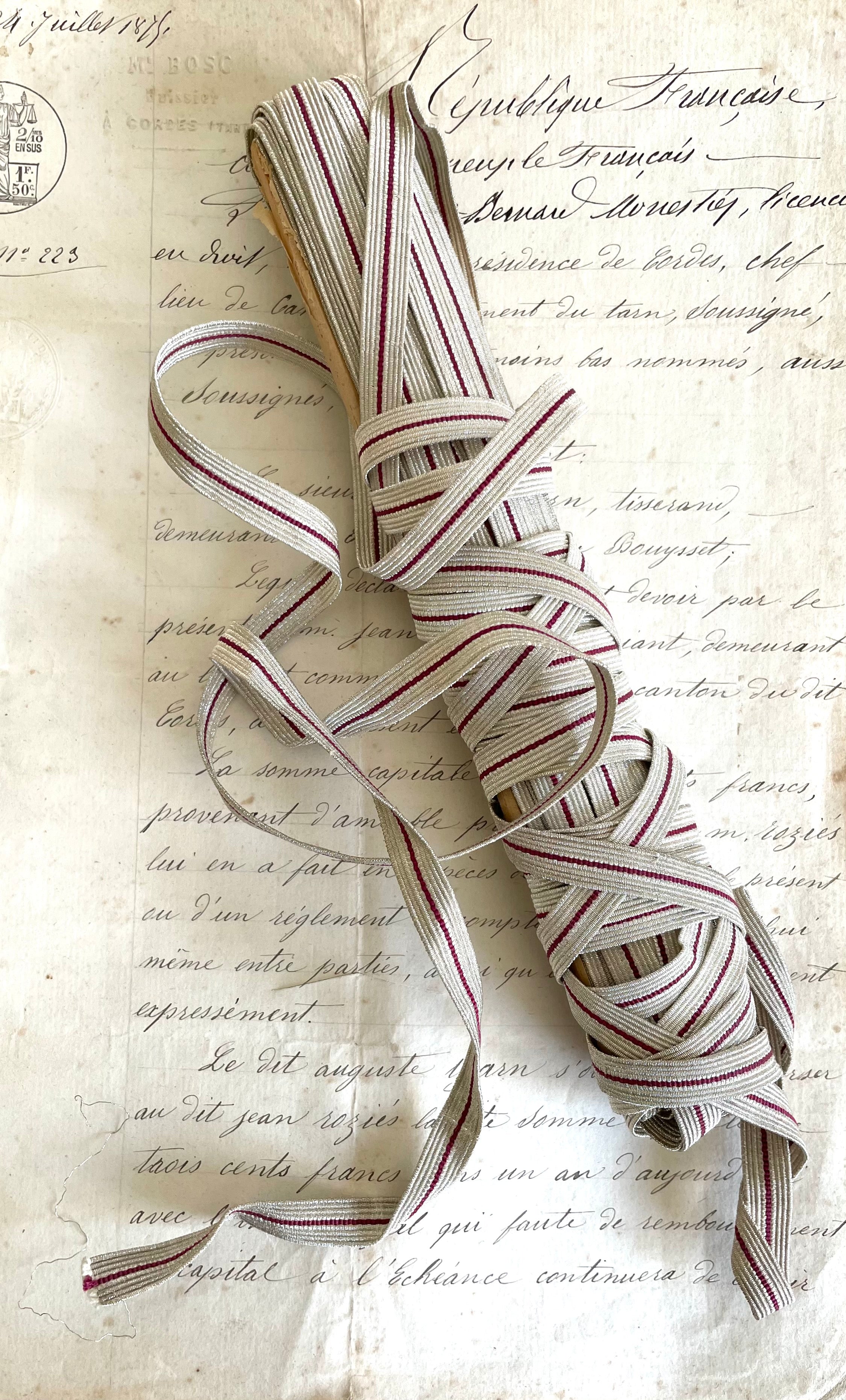 Silver Metallic Trim w/Maroon Stripe 3/8"