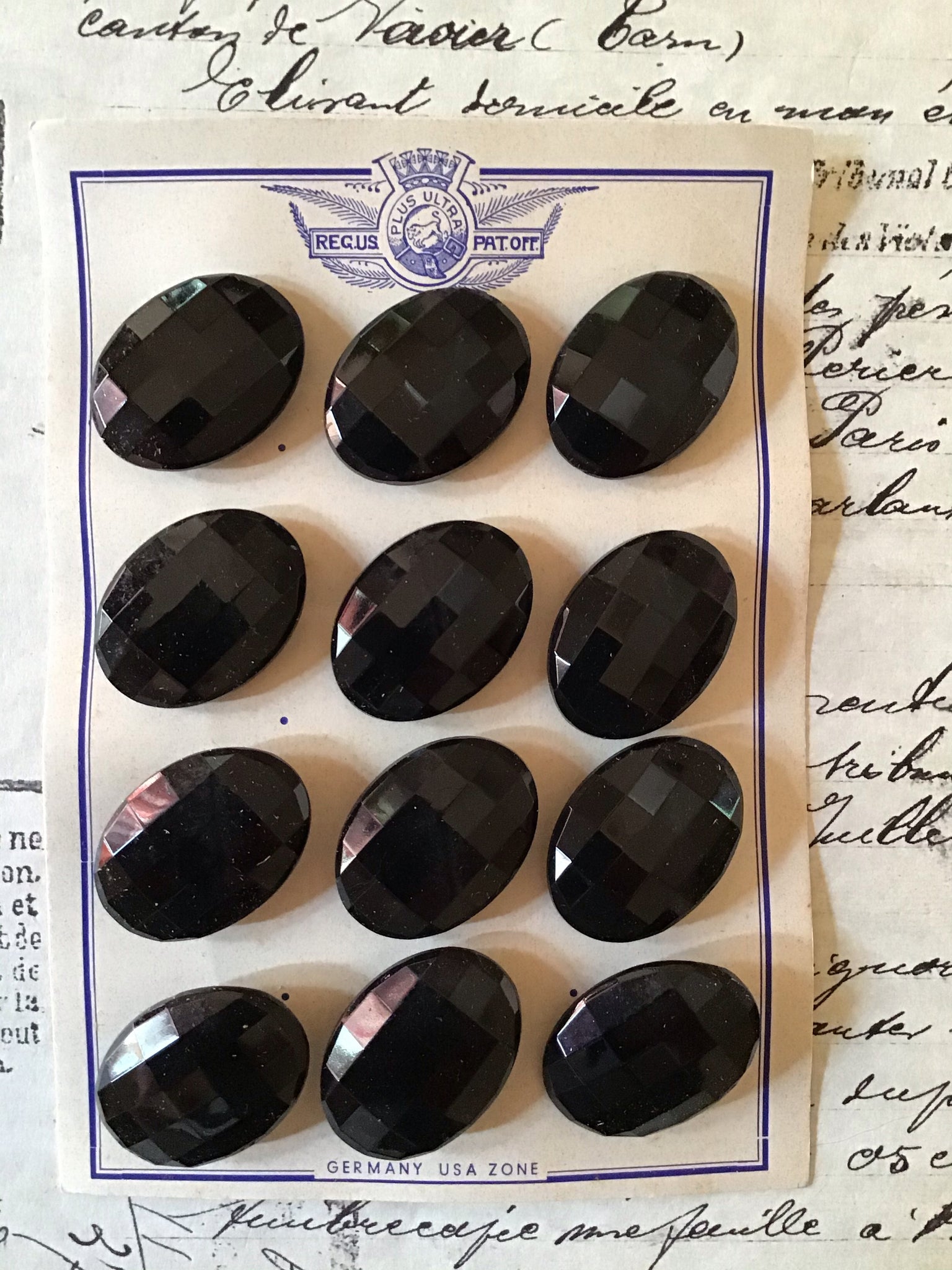 Black Glass Faceted Star Buttons — 183 Vintage Buttons