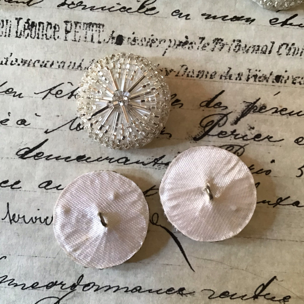 6 Round Silver Glass Bugle Buttons