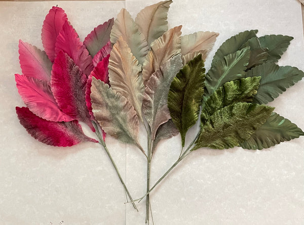 Velvet/Satin Leaf Spray 3 colors