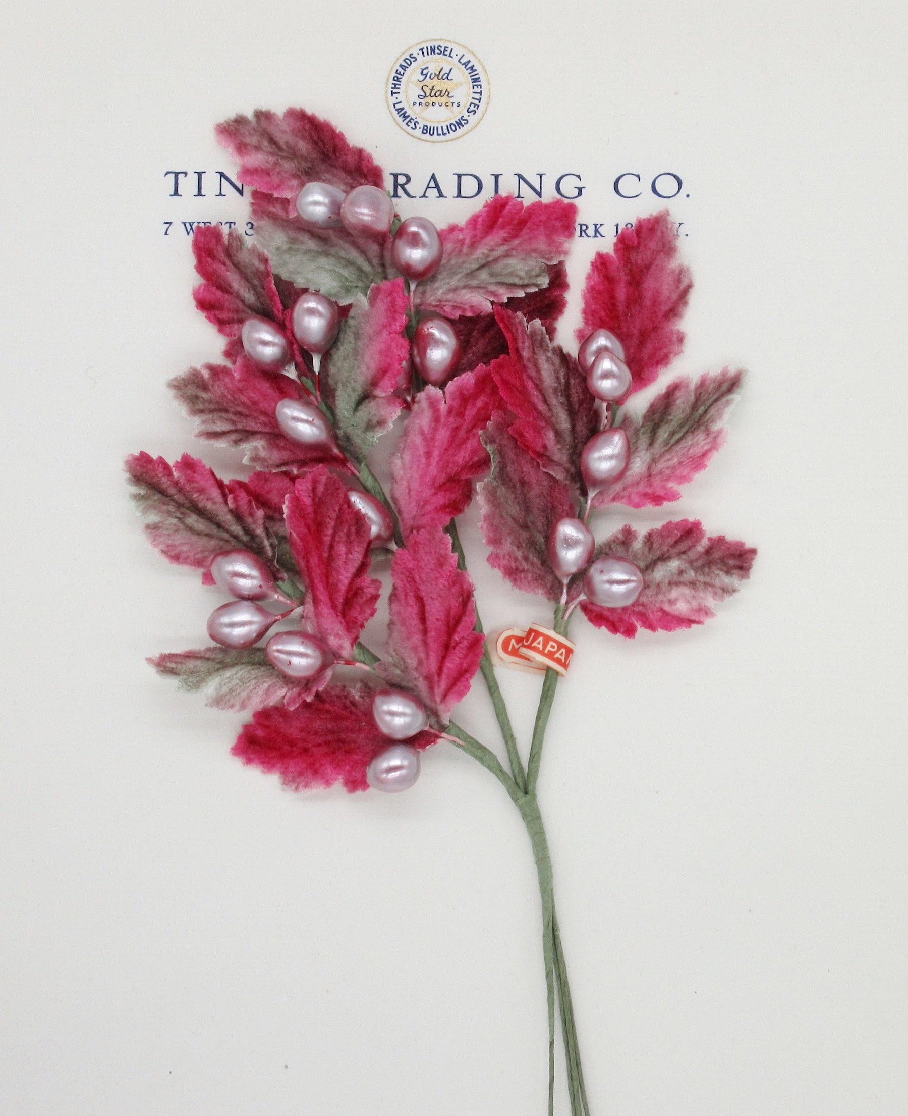 Dark Pink/Gray Velvet Leaf/ Pink Pearl Bud Spray