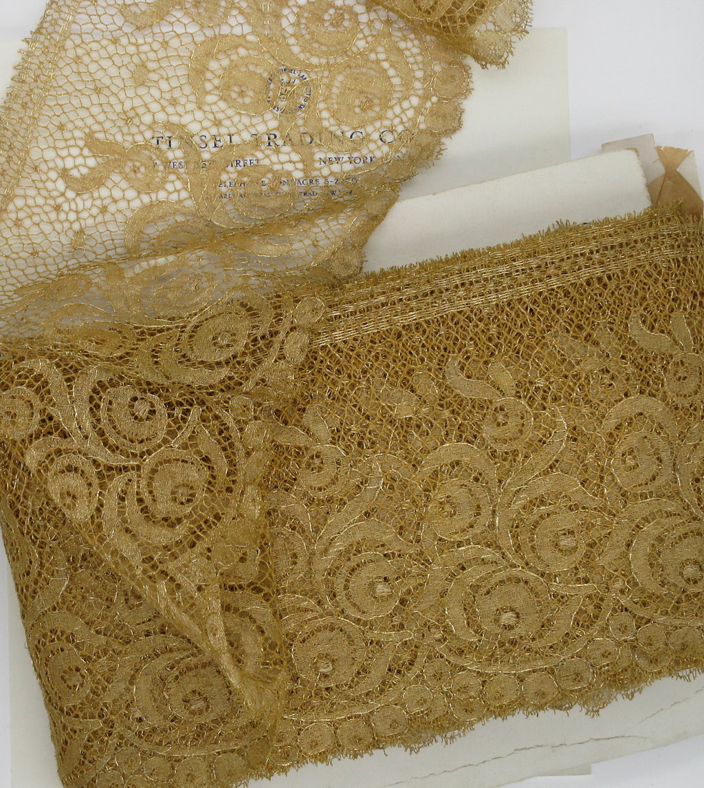 Wide Antique Gold Metallic  Scallop Lace