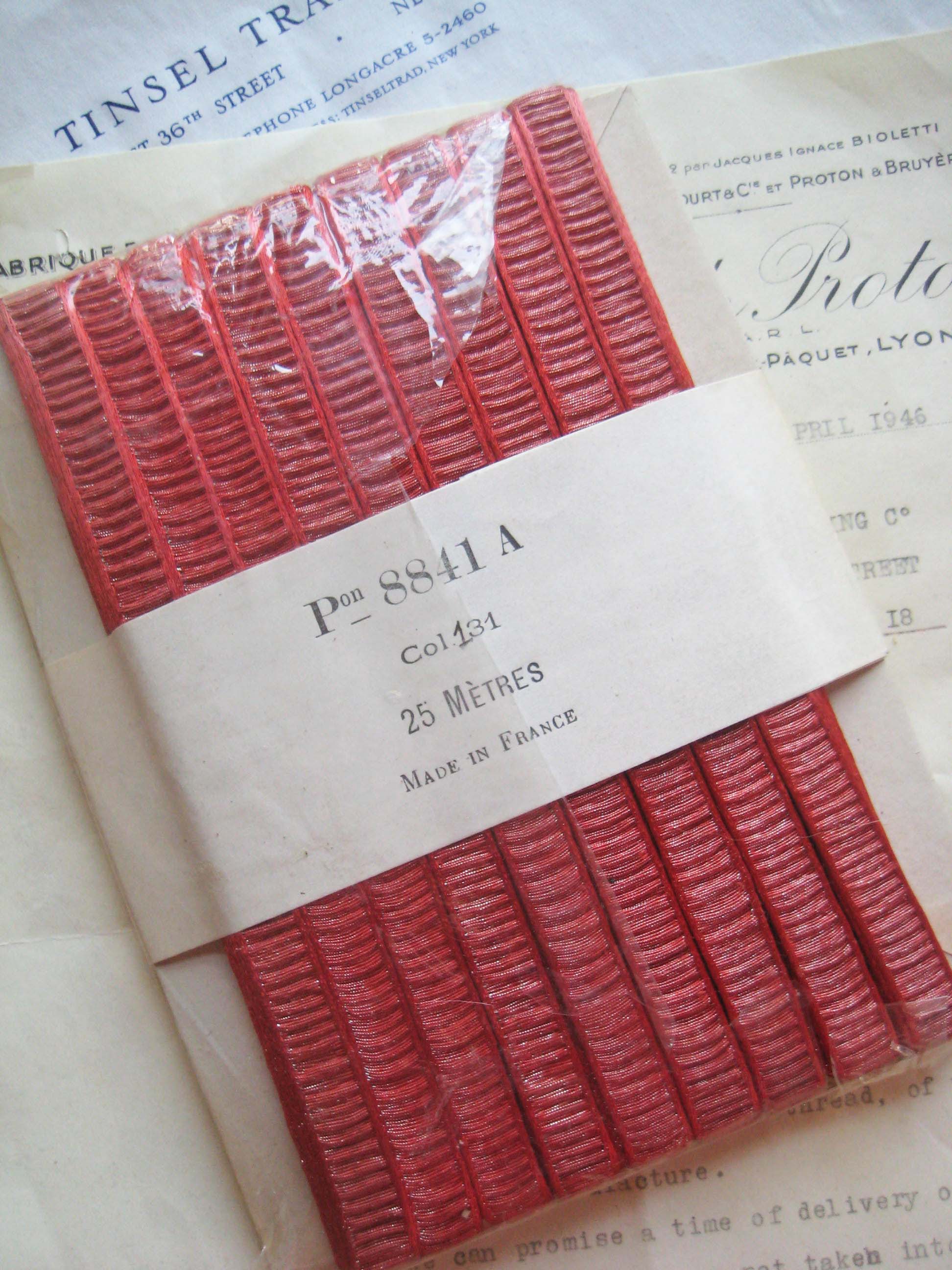 French Red/Silver Metallic Rouched/Pleated 3/8" 1 Yard