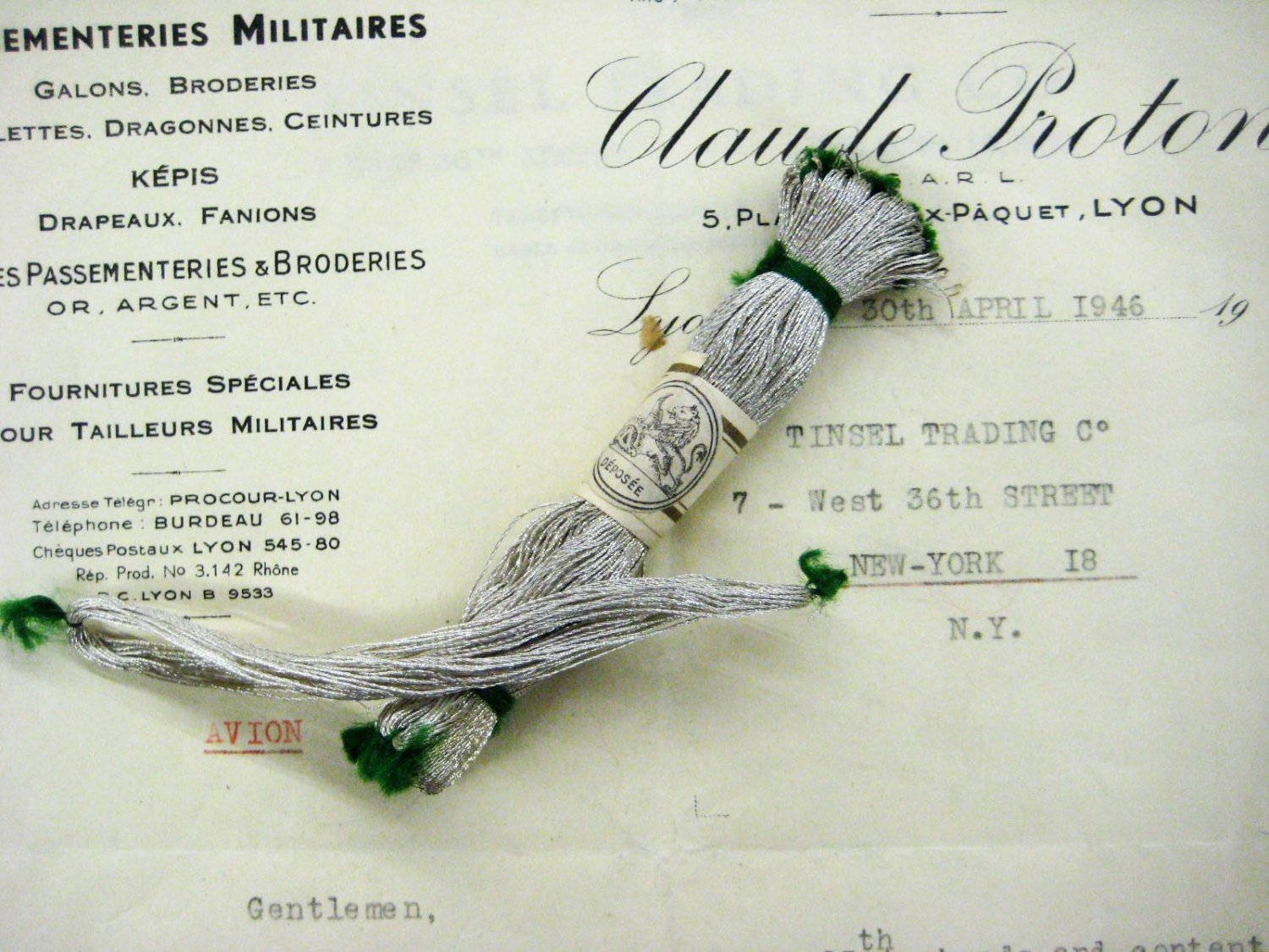 3 ply French Metallic Thread - 6 Colors