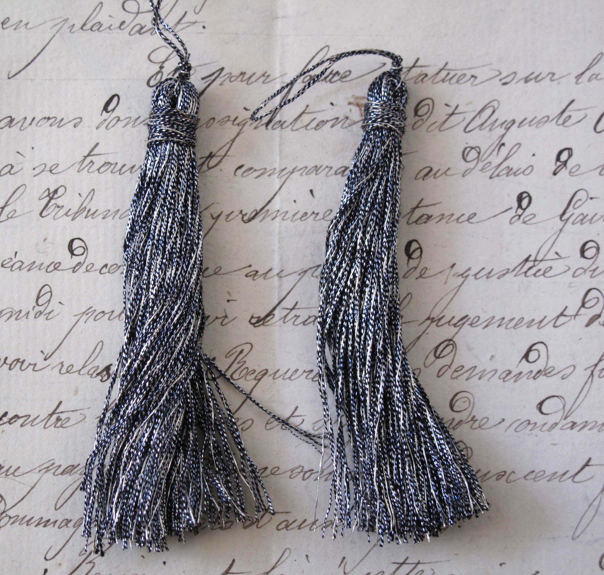 Blue/Silver Metallic Thread Tassel 2 Pcs 2 1/2"