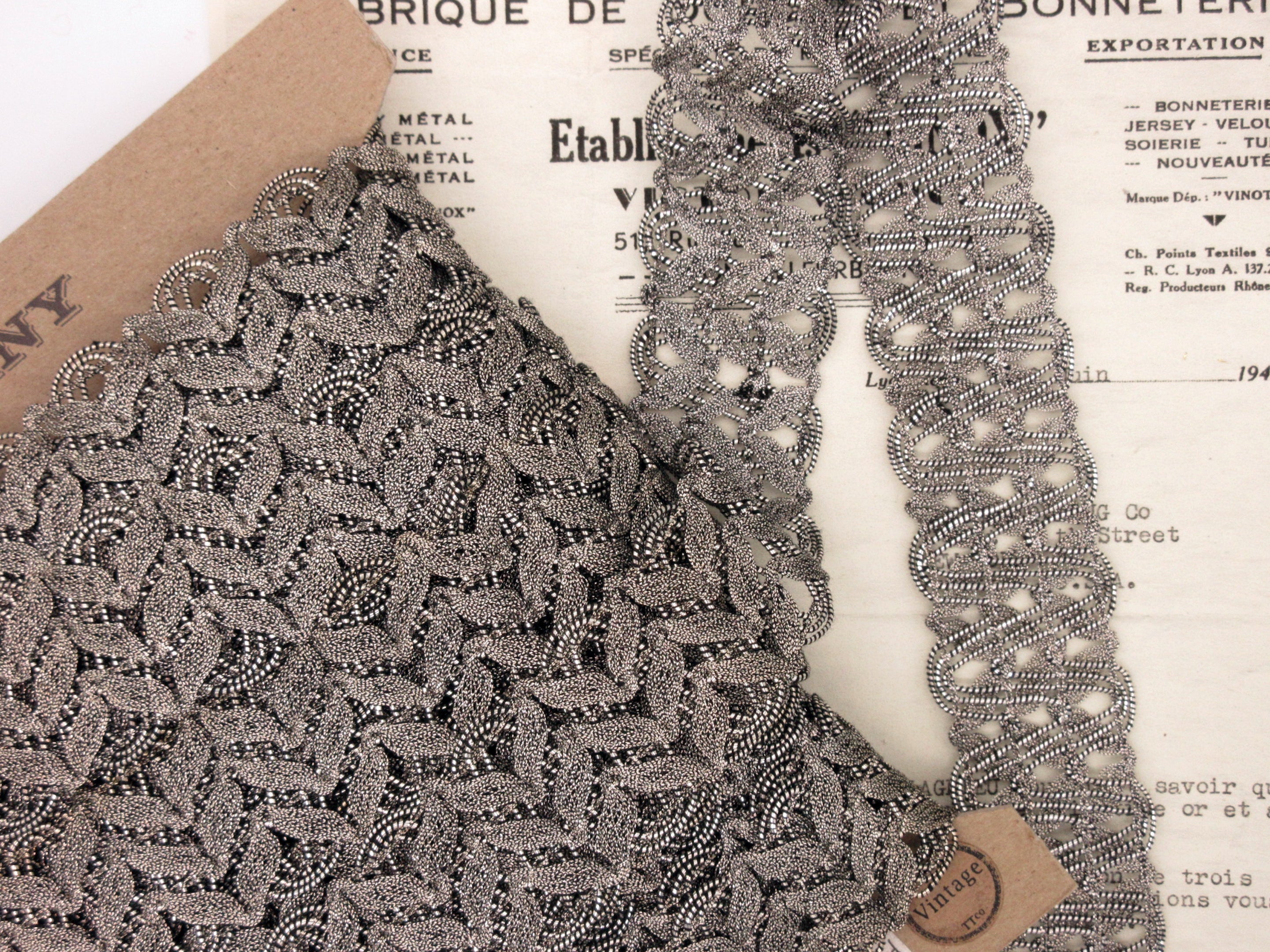 Dark Silver Metallic Lace Trim 1 1/4"